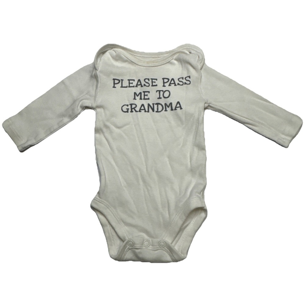 Okie Dokie Newborn White Long Sleeve Bodysuit Please Pass Me To Grandma NB